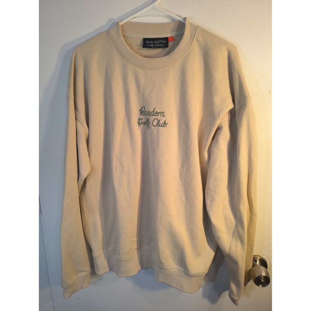 Random Golf Club Crewneck Sweatshirt Mens L Beige Script Embroidered Pullover